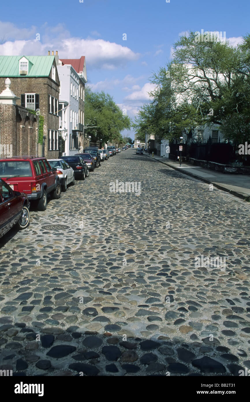 Cobblestone Chalmers Street in historic Charleston South Carolina Stock