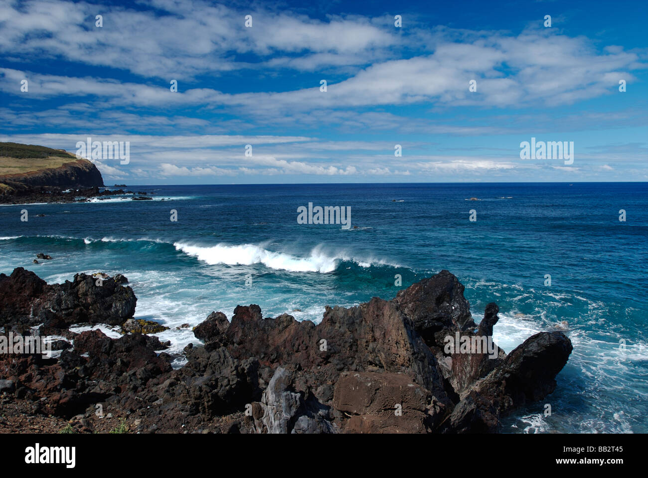 Volcanic coastline of the most remote inhabited island of the world