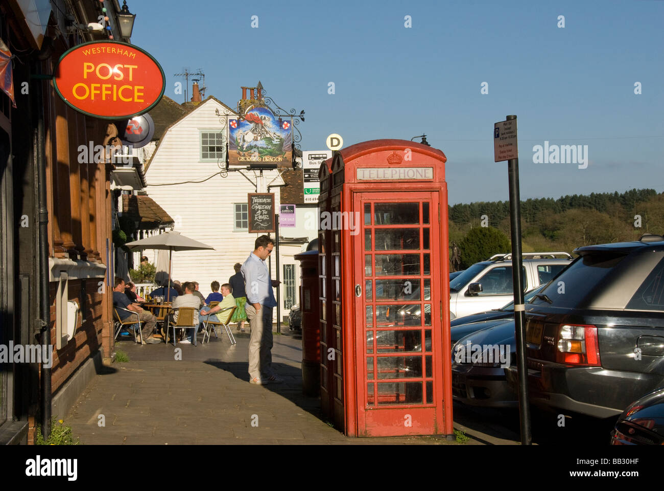 Telephone box outside Post Office Westerham, Kent, England, UK Stock