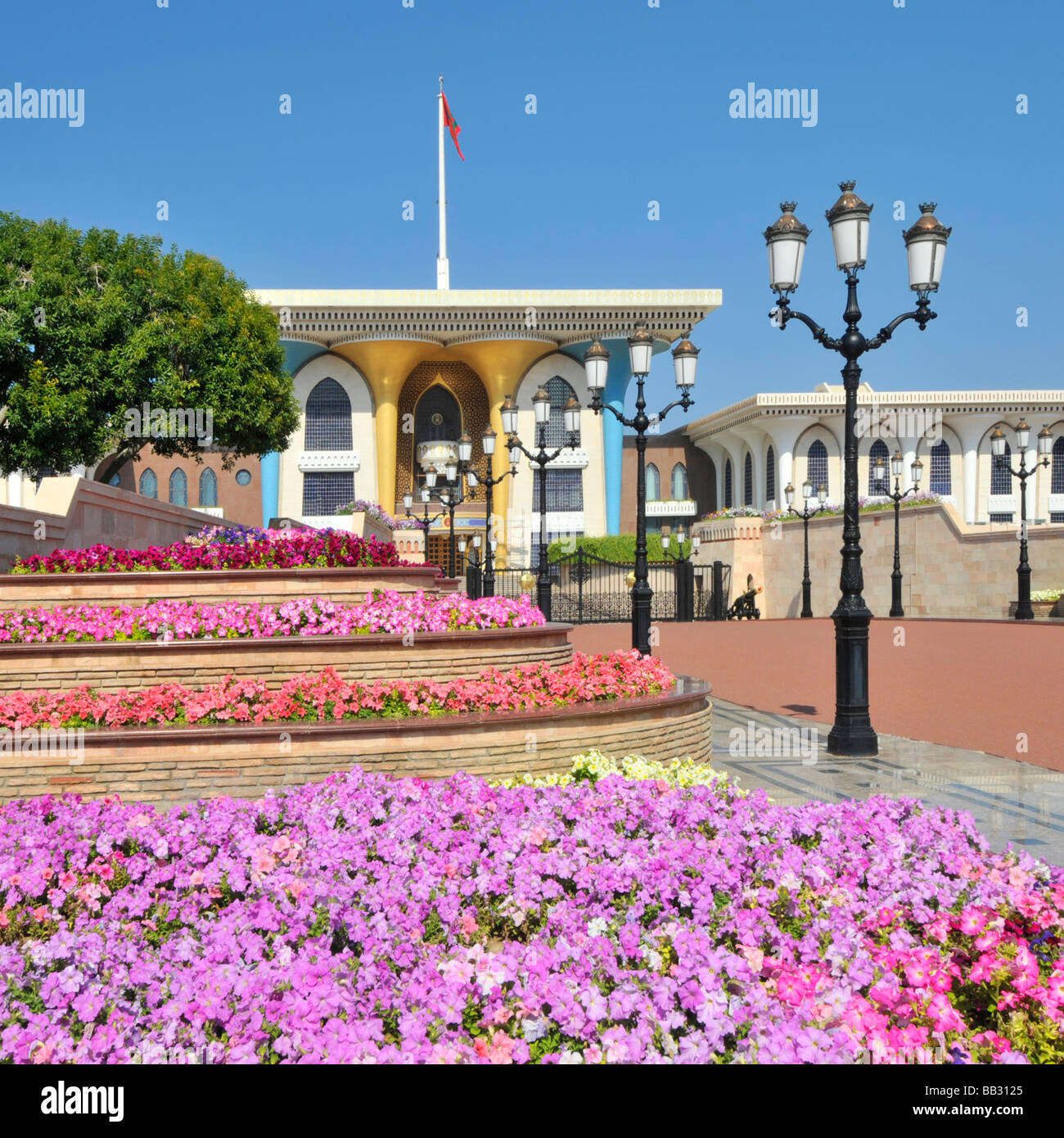 Muscat Oman the opulent Al Alam Sultans Palace and colourful flower