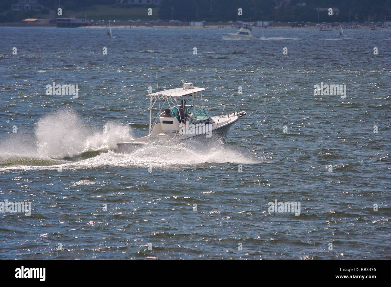 North America USA Connecticut Groton. A boat in the waters off Avery