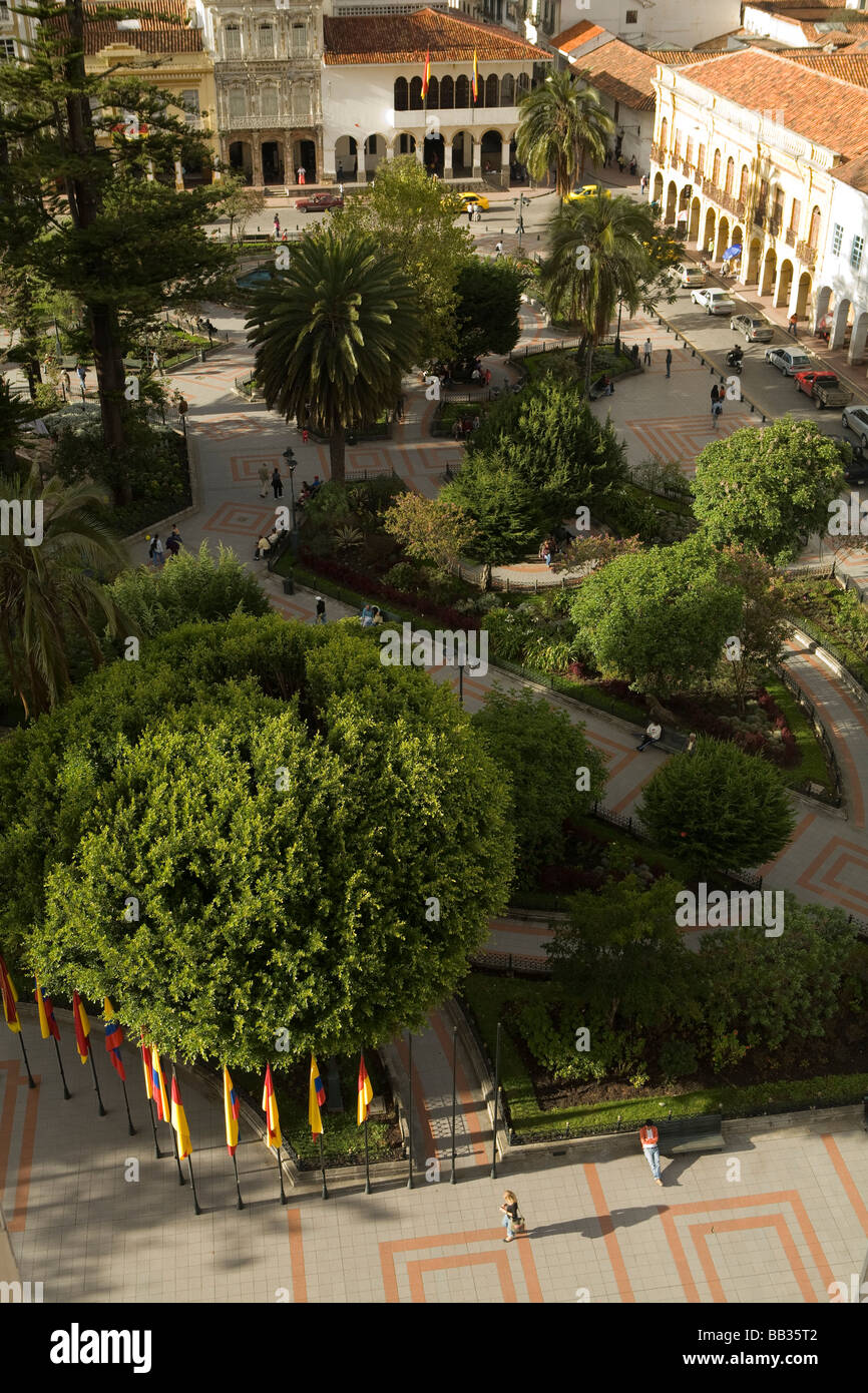 Parque Abdon Calderon, main plaza, viewed from above, Cuenca, Ecuador ...