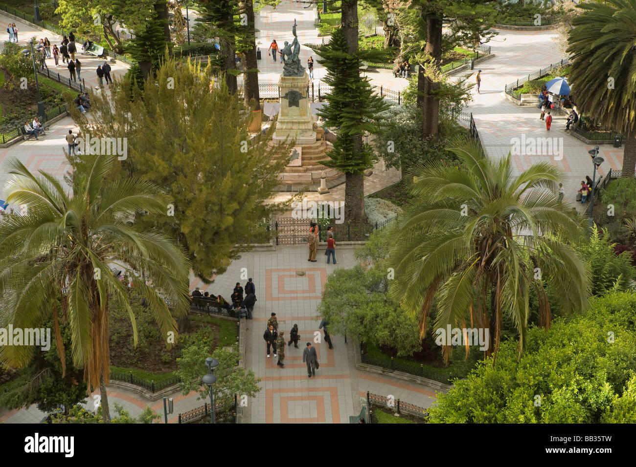 Parque Abdon Calderon, main plaza, viewed from above, Cuenca, Ecuador ...