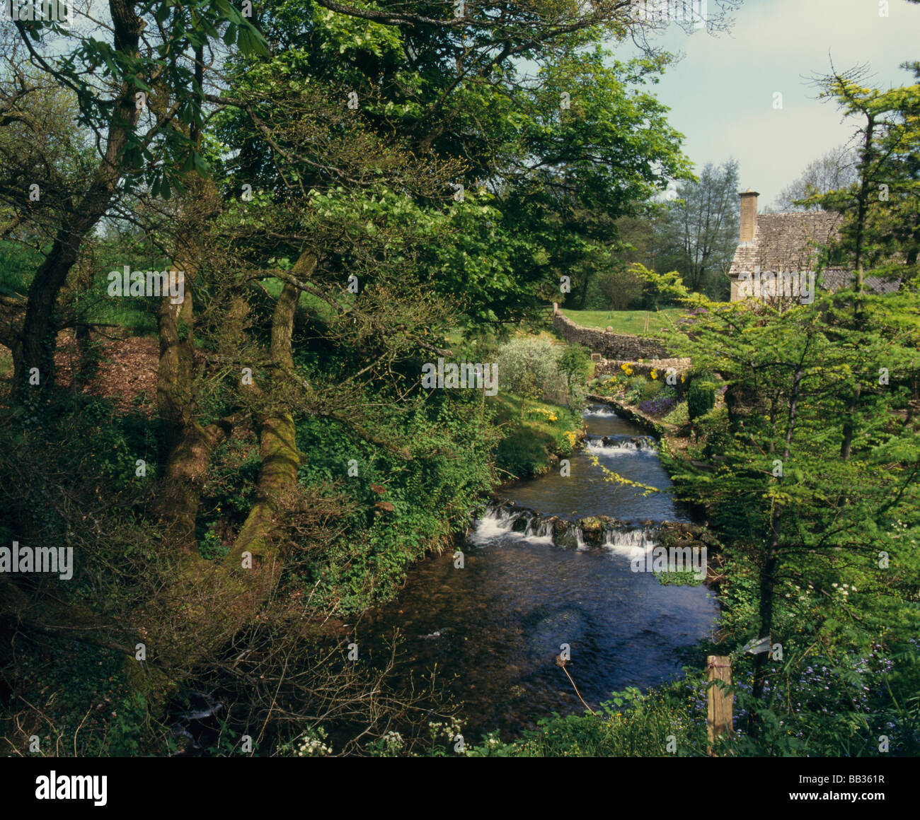 Old mill stream garden water feature Stock Photo Alamy