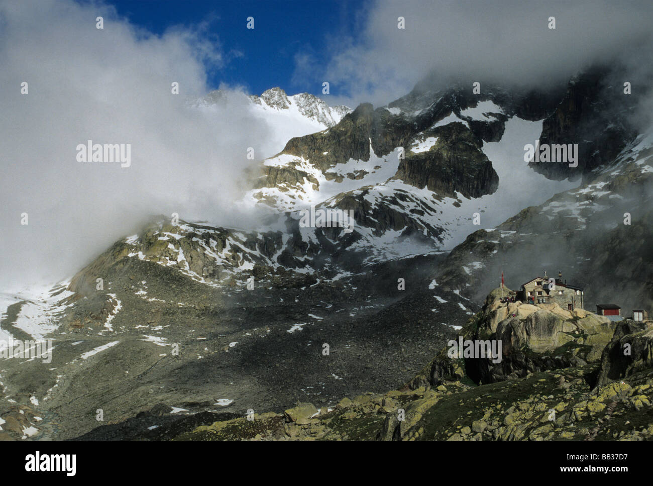 Albert Heim Hut at Winterstock massif in Bernese Alps Uri canton Switzerland Stock Photo