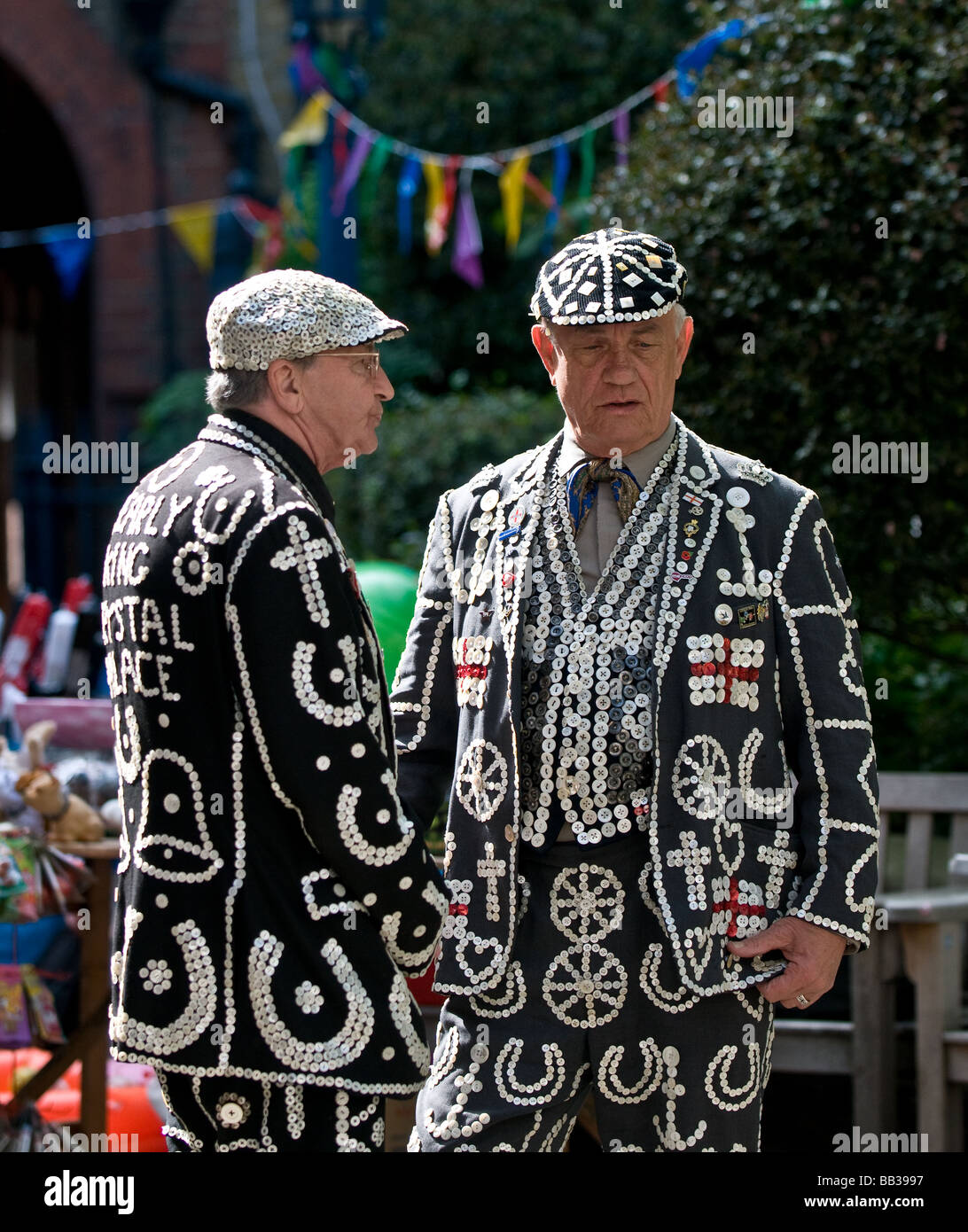 The Pearly King of Highgate in conversation with the Pearly King of Crystal Palace in London.  Photo by Gordon Scammell Stock Photo