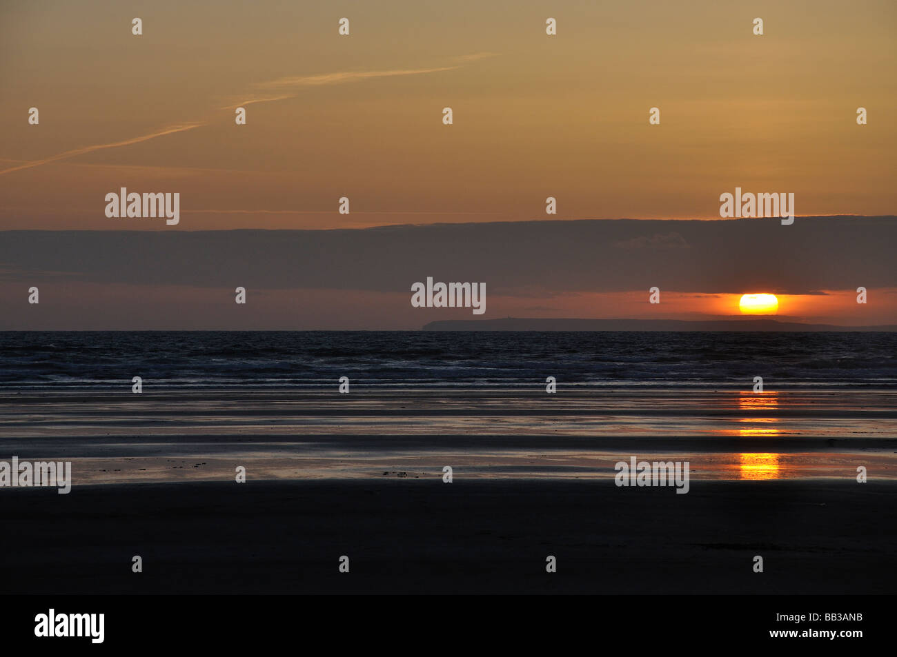 Sunset over Lundy Island, Devon Stock Photo