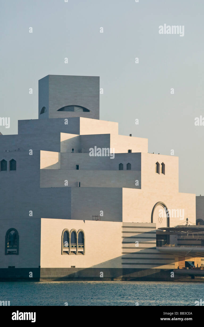 Qatar, Ad Dawhah, Doha. Doha Port / Morning View with Museum of Islamic Art (Architect: IM Pei) Stock Photo