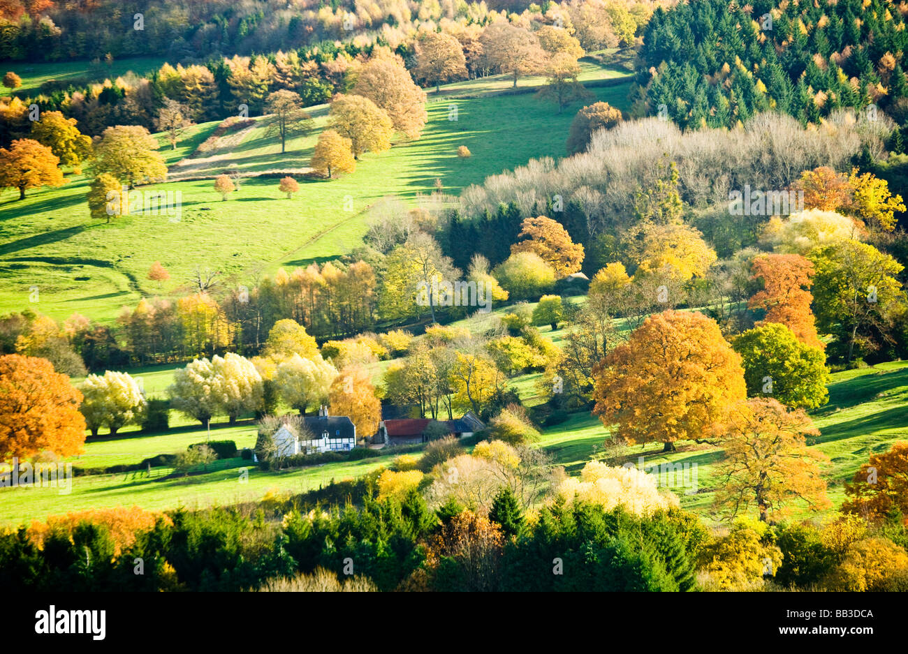 Autumn view across the Cotswold countryside in Gloucestershire England