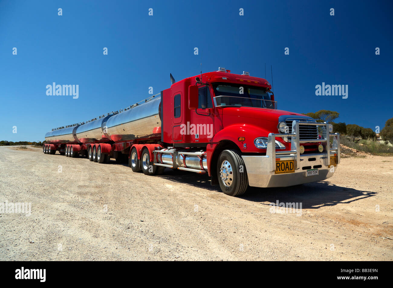A roadtrain in the Australia outback Stock Photo