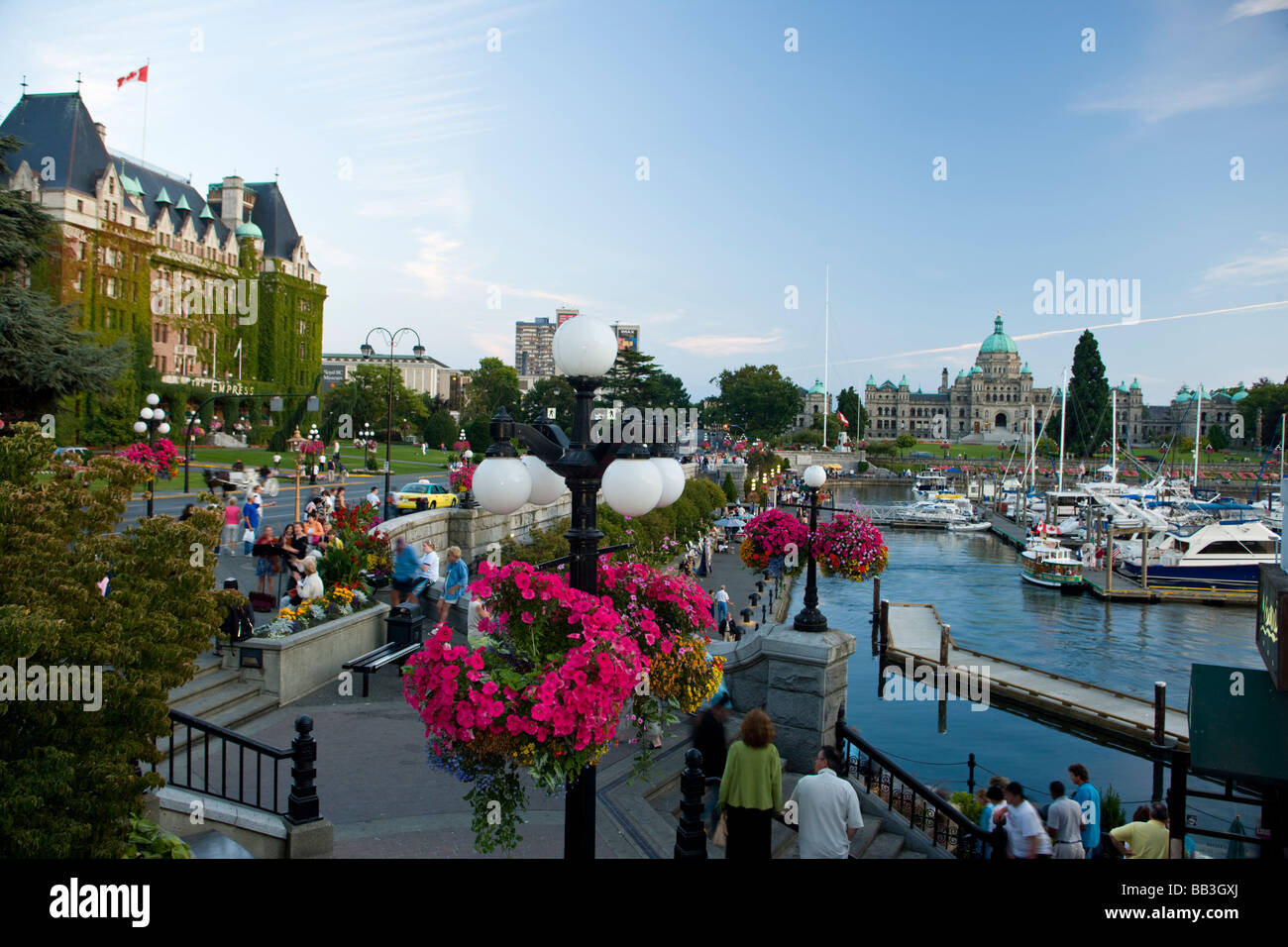 Summer Hanging Flower Baskets, Inner Harbour, Victoria, B.C. Capitol Parliament Buildings