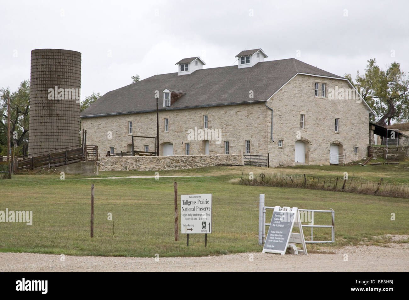 United States, Kansas. A grain silo on the Tallgrass Prairie National Preserve Stock Photo