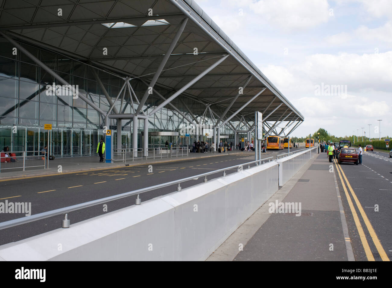 terrorist attack prevention barrier stansted airport arrival and departure entrance essex england uk gb Stock Photo