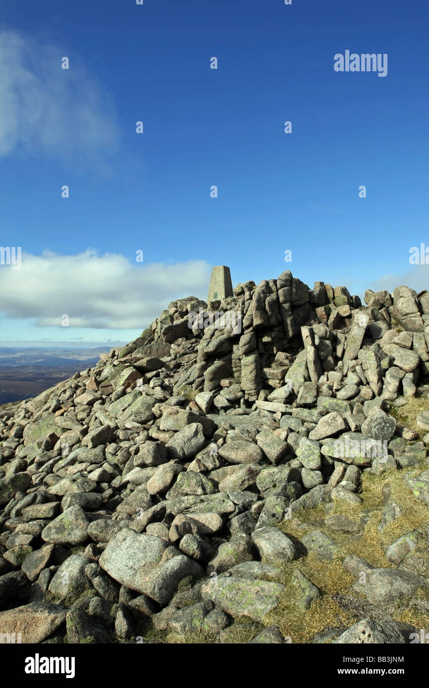 The Trig Point at the summit of the munro Mount Keen in Glen Esk, Angus