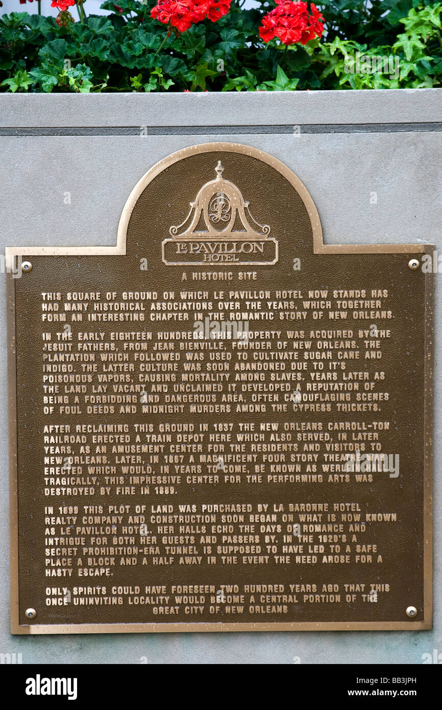 USA, Louisiana, New Orleans. A plaque explaining the history of Le ...