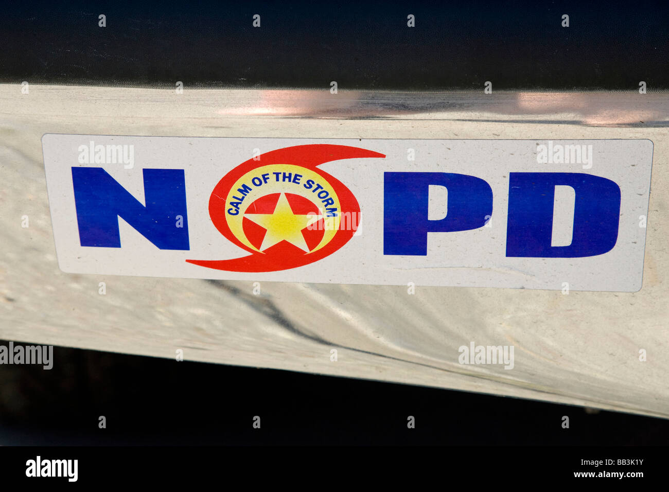 USA, Louisiana, New Orleans. Post-Katrina bumper sticker touting the New Orleans Police Department. Stock Photo