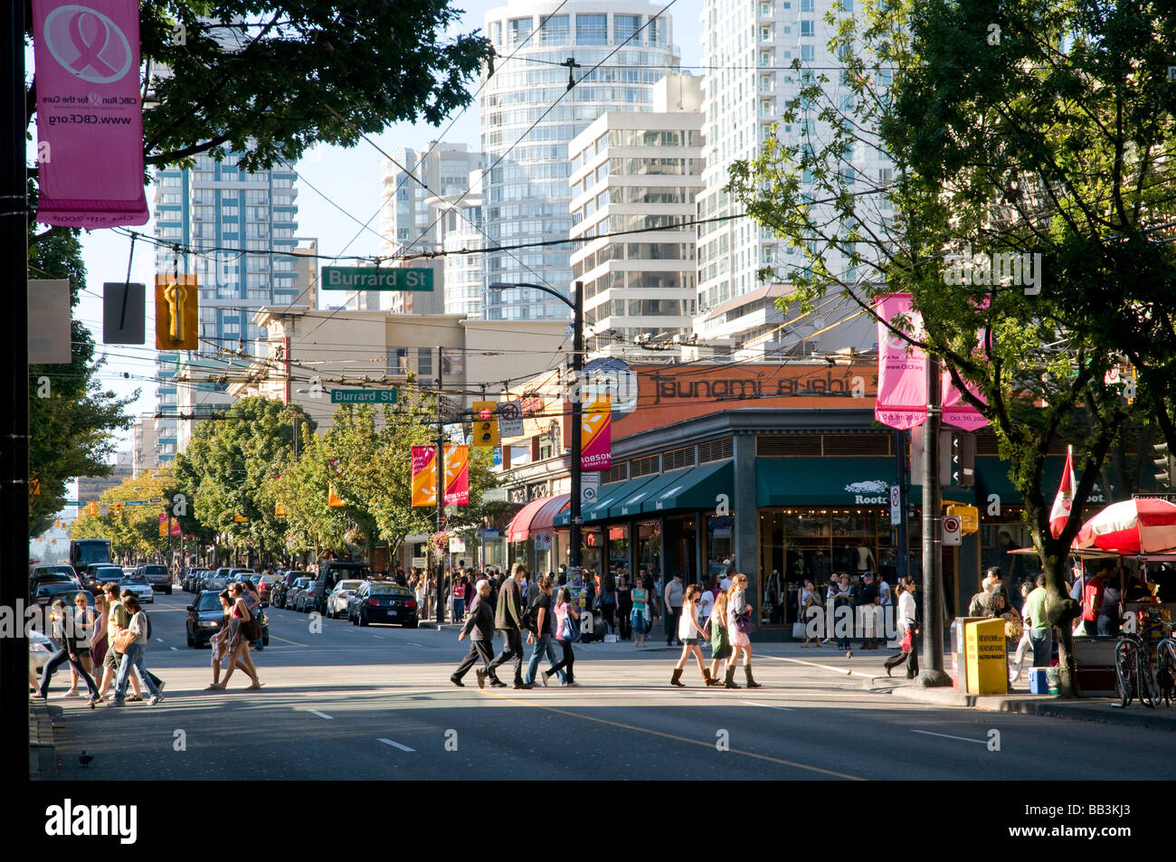 Looking down Robson street, one of the main shopping streets of