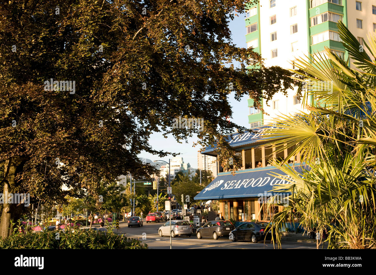 Cafes and street scene in the West End of Vancouver, BC, Canada Stock Photo Alamy