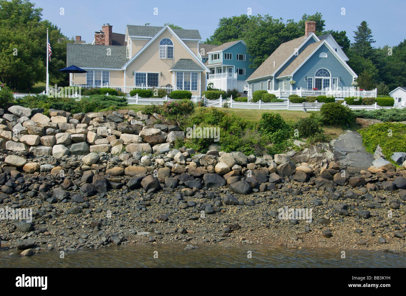 USA, New England, Maine, Ogunquit, houses in Perkins Cove Stock Photo