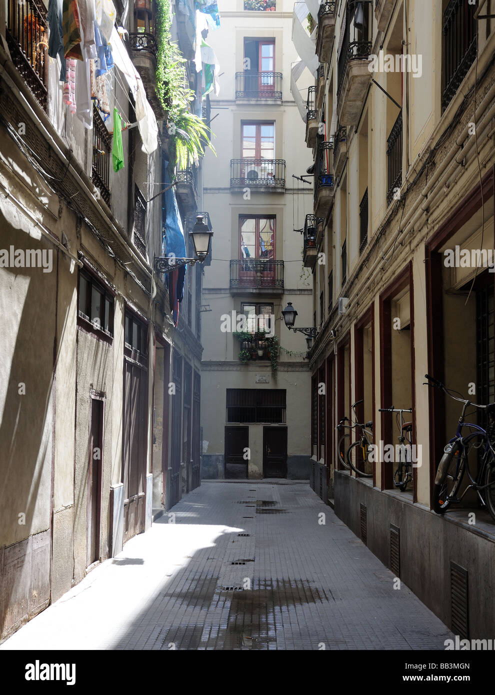 Narrow street in Barcelona, Spain Stock Photo