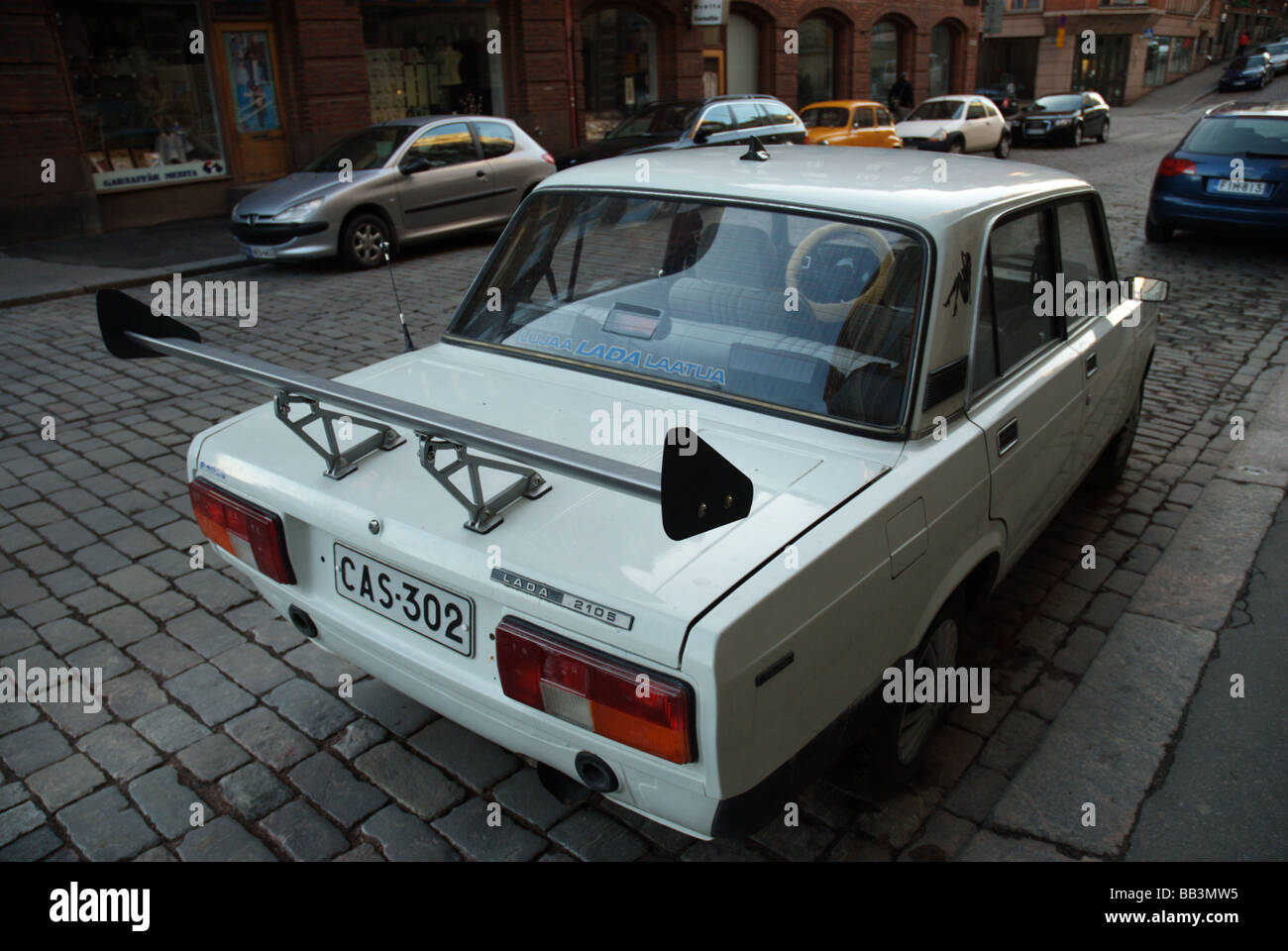 A Lada car in Helsinki, Finland with car modifications, body kits, alloy  wheels, car spoilers and various car accessories Stock Photo - Alamy