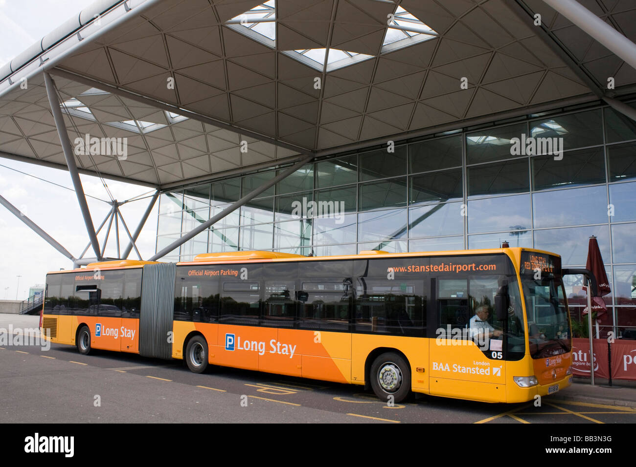 long stay transport bus stansted airport arrival and departure entrance essex england uk gb Stock Photo