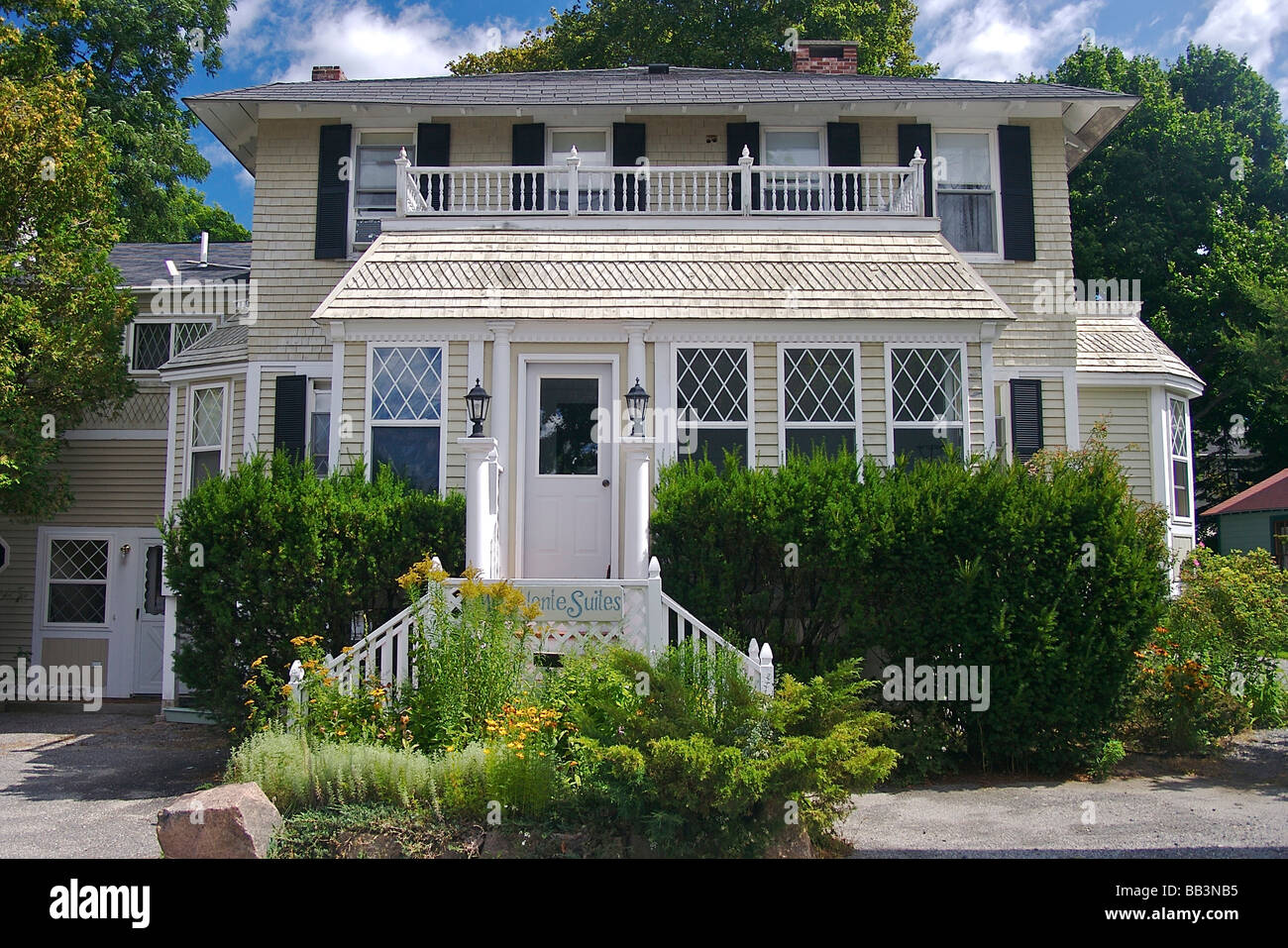 North America, USA, Maine, Bar Harbor. Building housing the suites of the Mira Monte Inn, a Bar