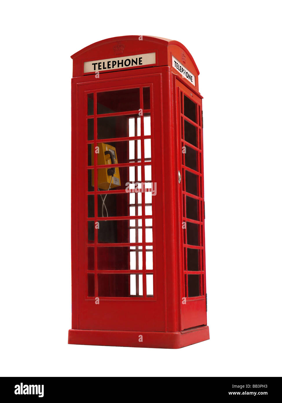 London style red public telephone booth isolated on white Stock Photo