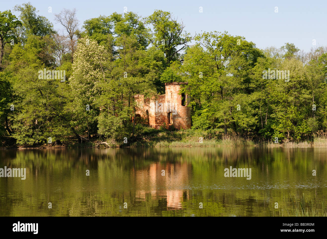Ruins of a castle (1824 - 1825), Zamkowa Isle, Goreckie Lake, Wielkopolska National Park, Poland Stock Photo