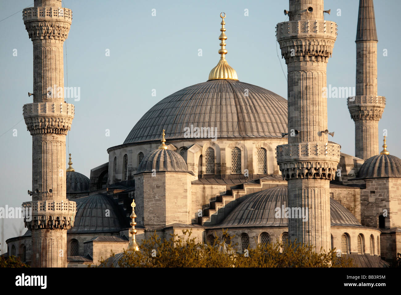 Close up of the dome and minaret towers of the Blue Mosque in