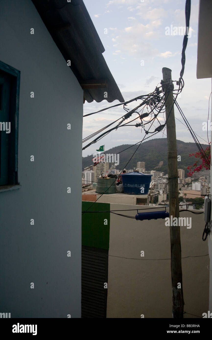 Restored houses in the Dona Marta favela shantytown overlooking Botafogo neighborhood in Rio de Janeiro, Brazil. Stock Photo