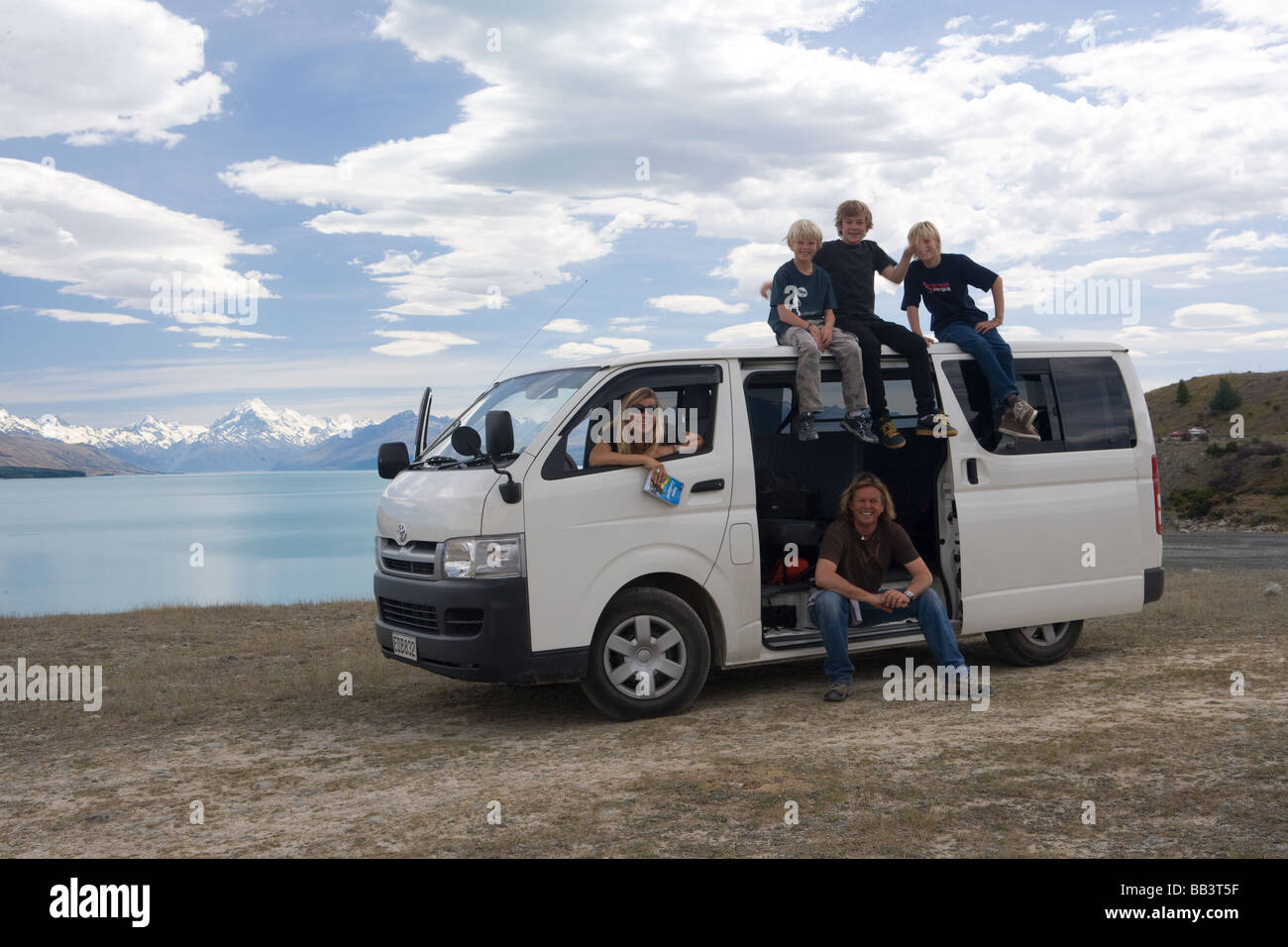 Family on a road trip South Island New Zealand Stock Photo - Alamy