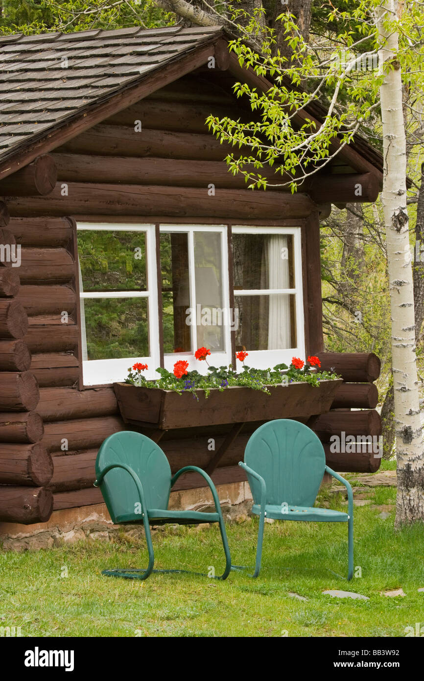 Usa Montana Choteau Outside Of Log Cabin At Pine Butte Guest