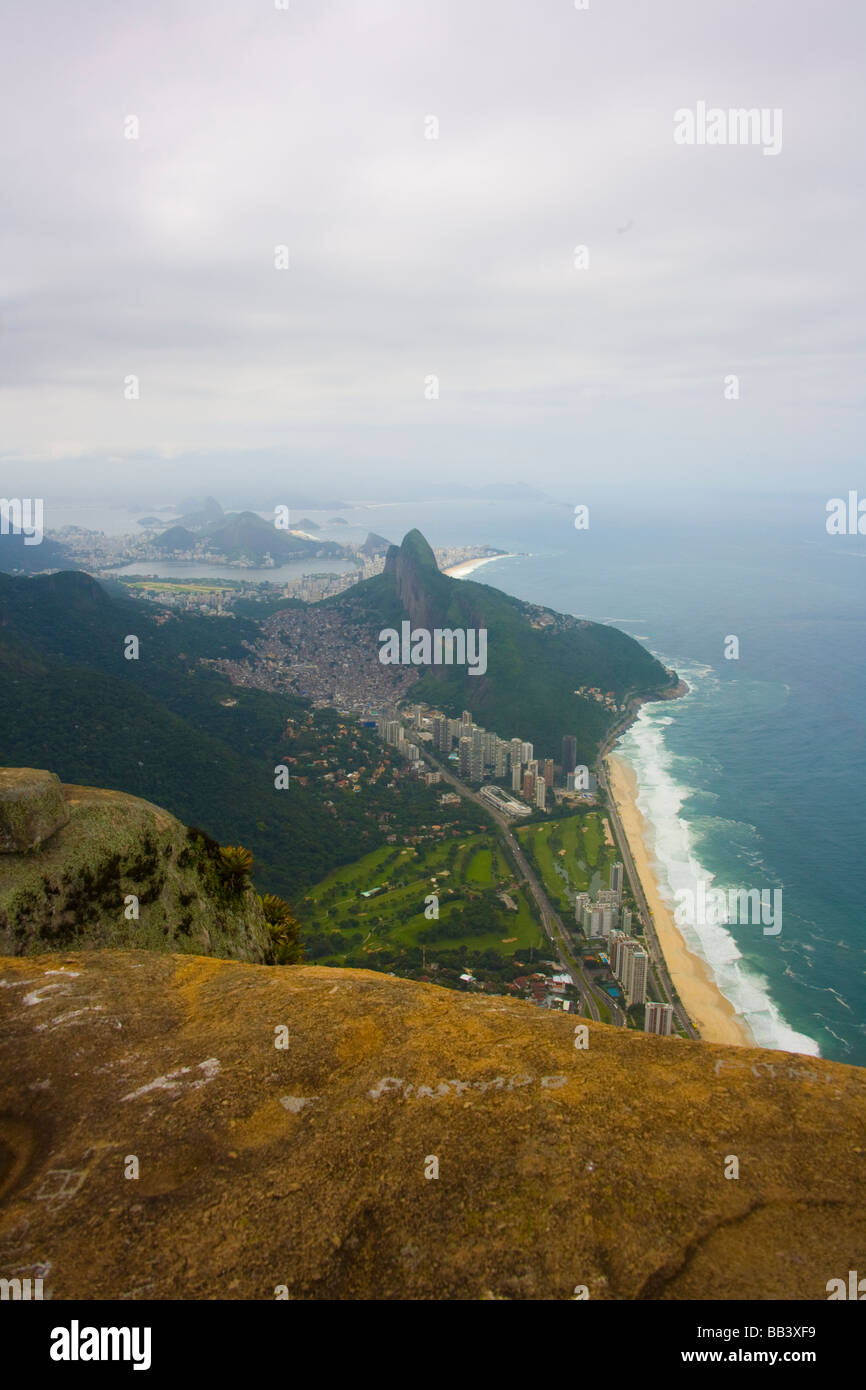 Sao Conrado districht with Rocinha Faveal seen from the Pedra de Gavea mountain, Rio de Janeiro, Brazil. Stock Photo