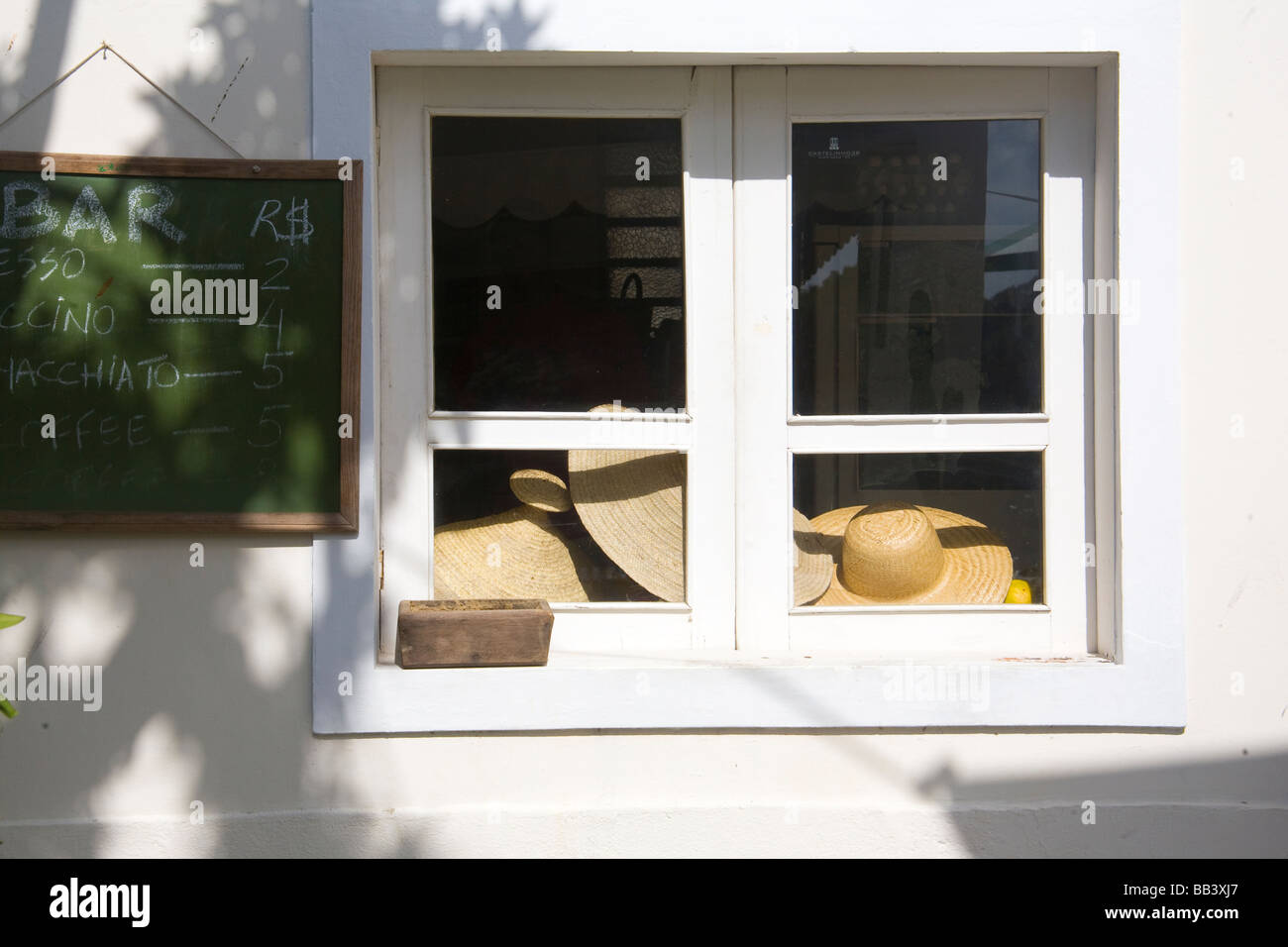 Sombreros in a hotel bars window, Santa Teresa neighborhood, Rio de