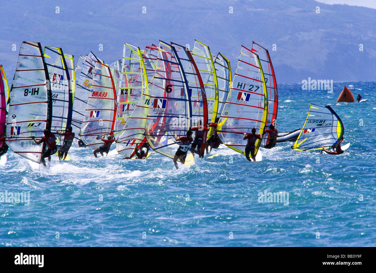 Windsurfing,Race, Hawaii Stock Photo