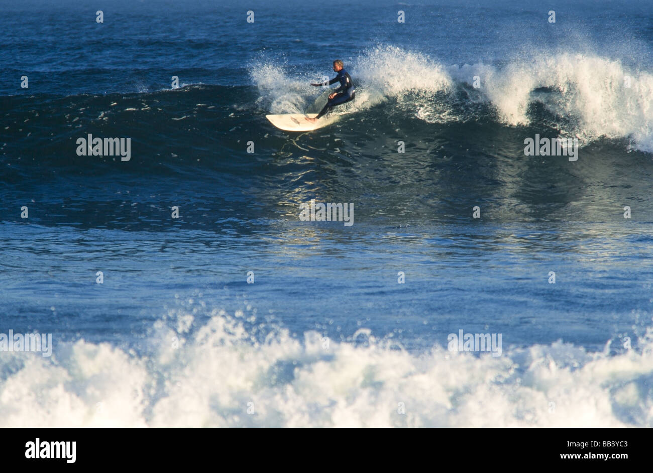 Surfer riding waves,longboard, Baja California Mexico Stock Photo