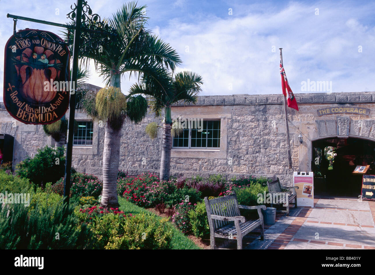 View of a Pub Sign The Frog and Onion Pub Royal Naval Dockyard Bermuda