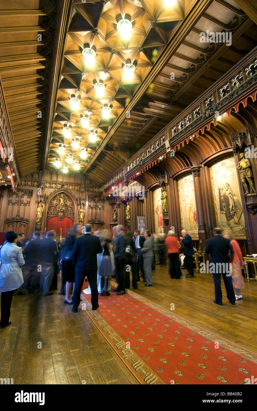 Europe, Belgium, Flanders, Brussels-Capital Region, Brussels, Brussel, Bruxelles, cocktail party at town hall in the Gothic Hall Stock Photo