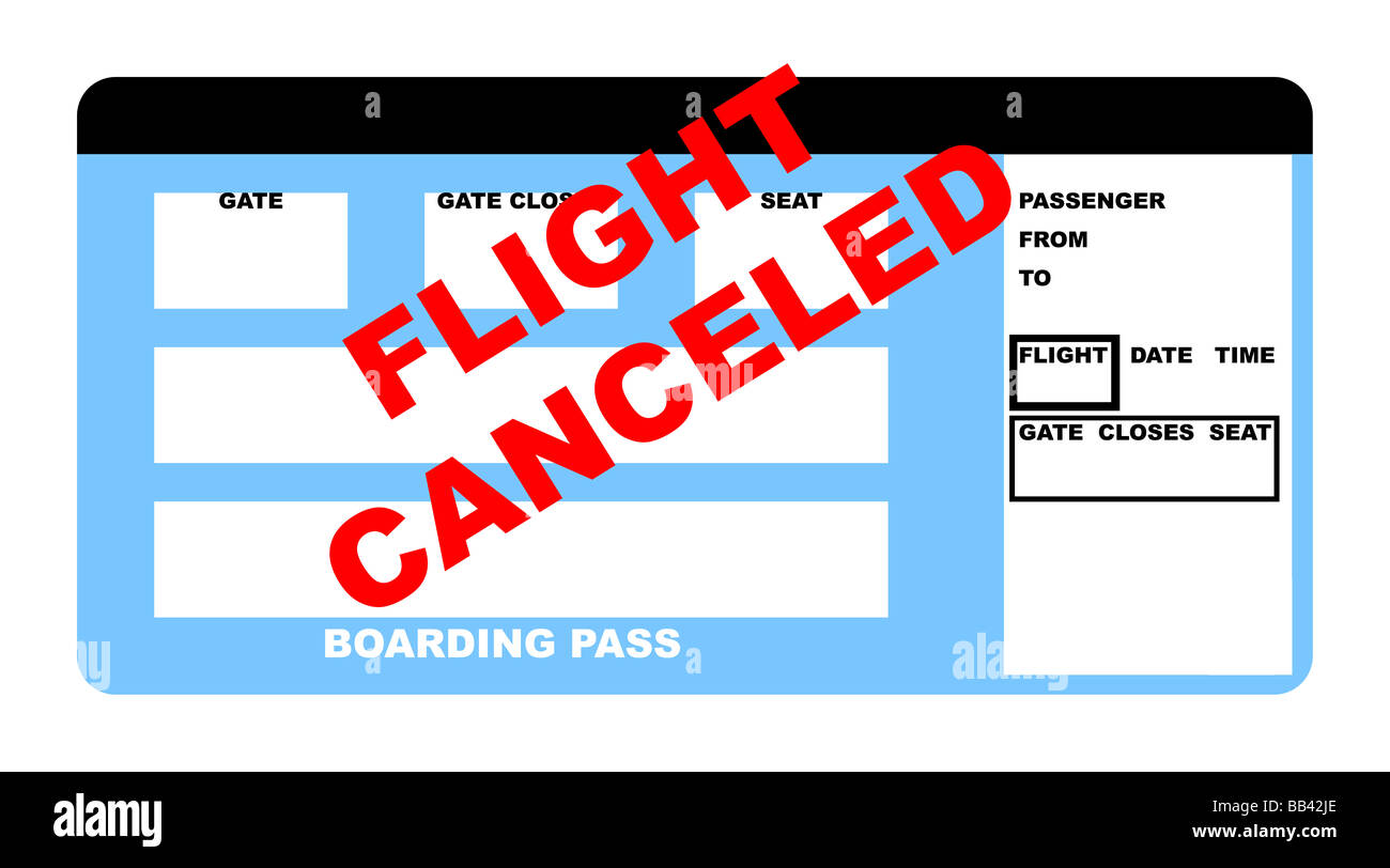 Illustration of blank canceled airline boarding pass ticket isolated on white background Stock Photo
