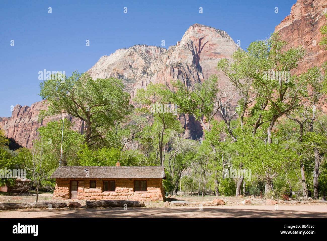 Utah, Zion National Park, Original Visitor Center, Built in 1913, located at The Grotto Stock Photo