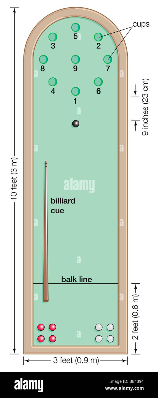 The table setup of a bagatelle, a game played with billiard cues and