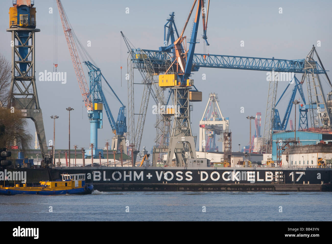 Tower Cranes at Port of Hamburg Stock Photo