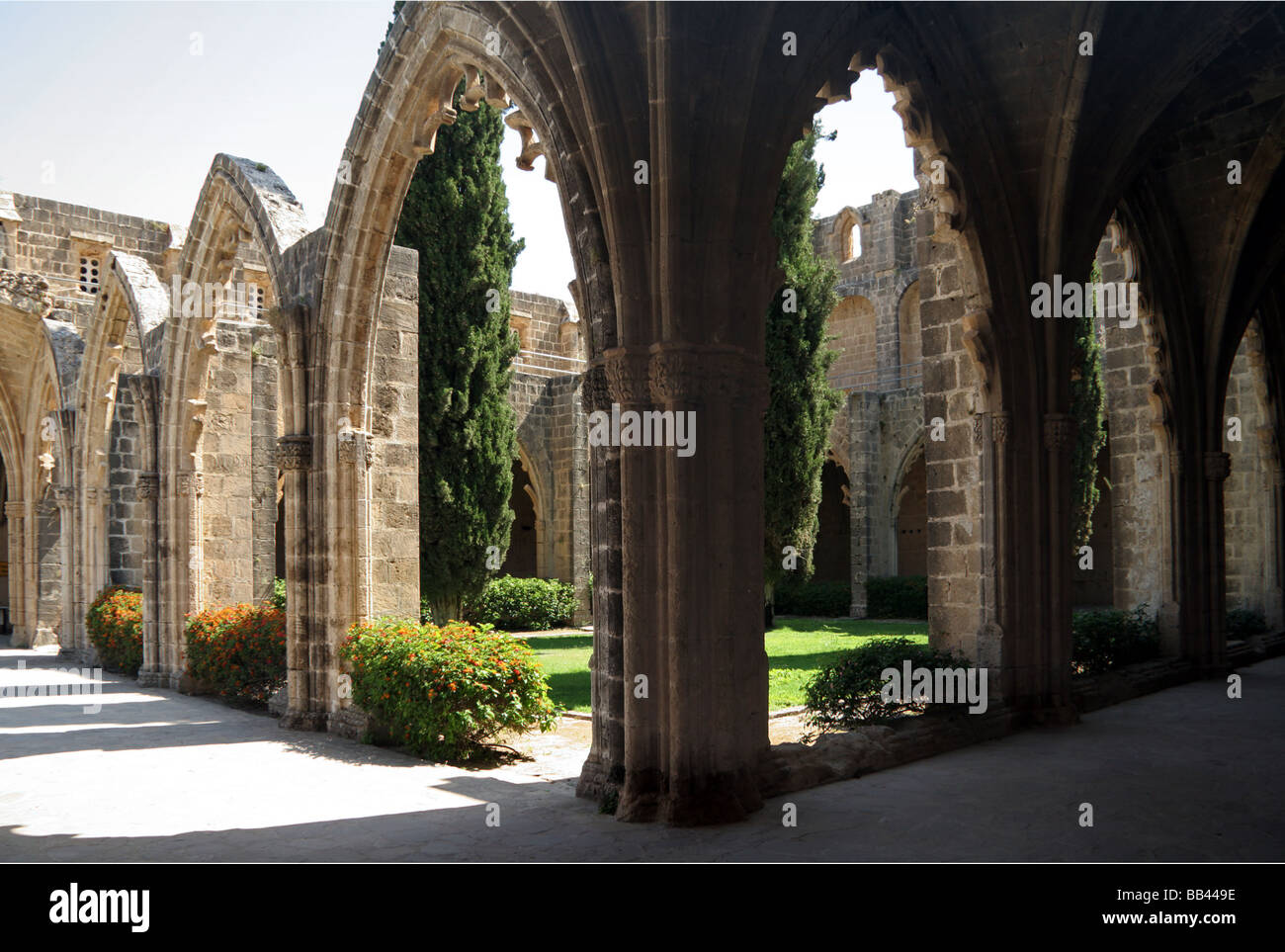 Cloisters in the 12 th century Bella Pais Abbey Keryneia Girne North Cyprus Stock Photo