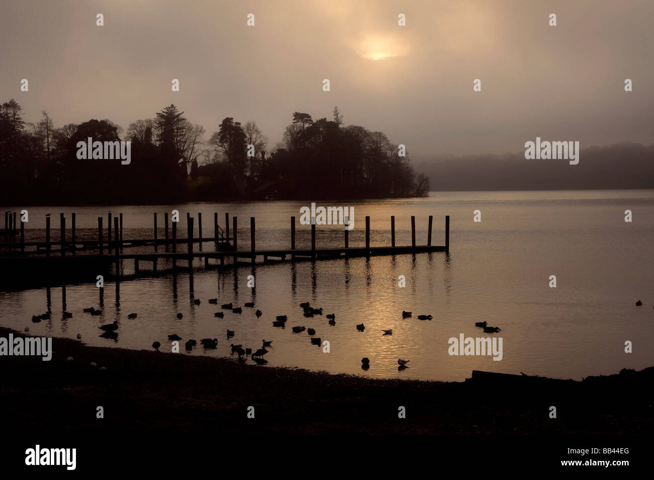Evening at Keswick landing stages Stock Photo Alamy