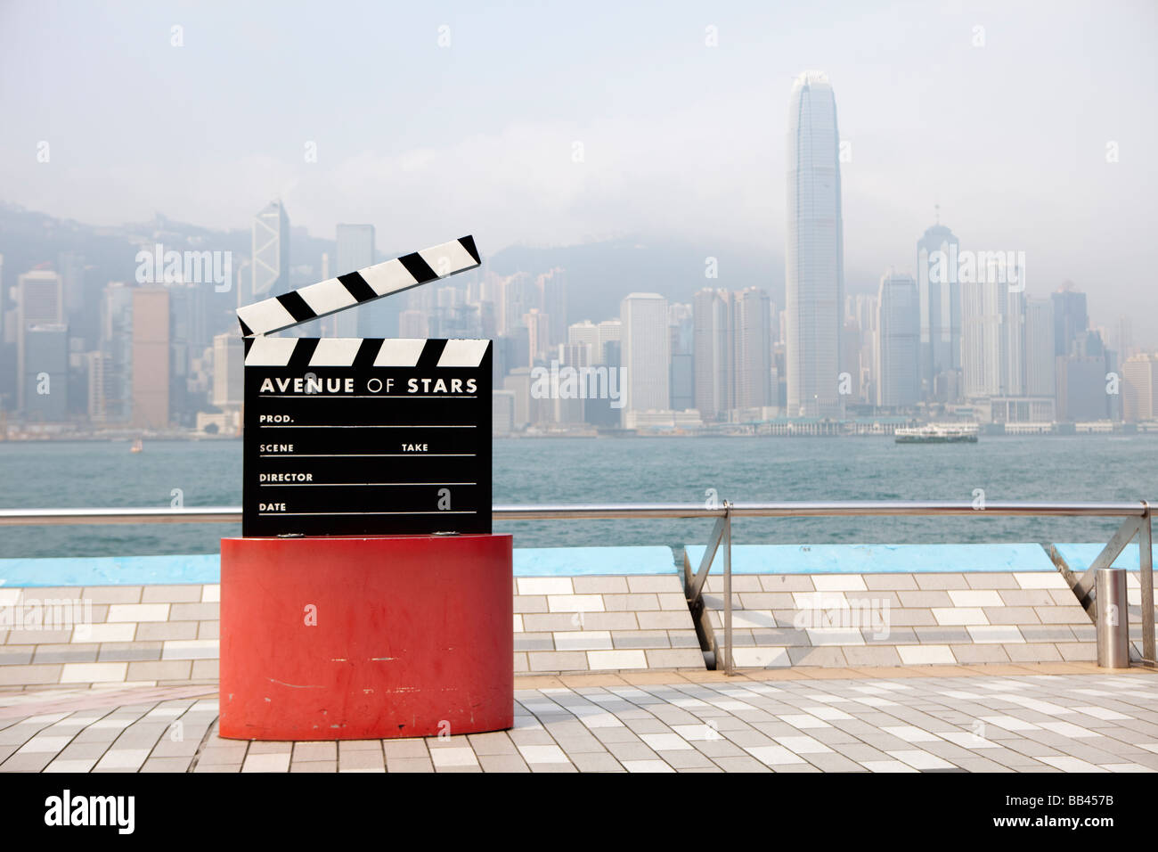 A clipboard statue is seen on the Avenue of the Stars in Hong Kong Stock Photo