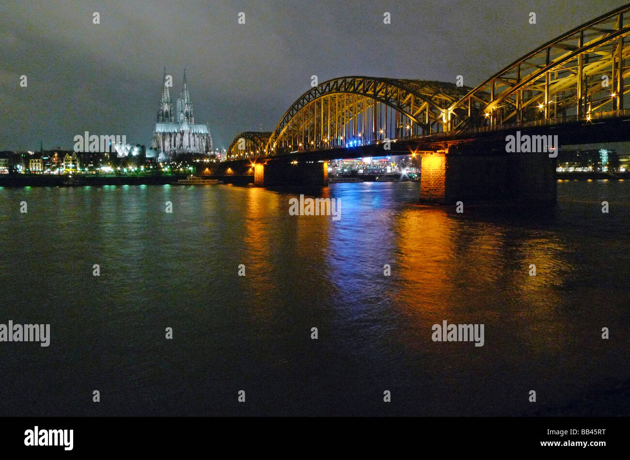 Cologne with Deutzer Bridge over Rhine Stock Photo