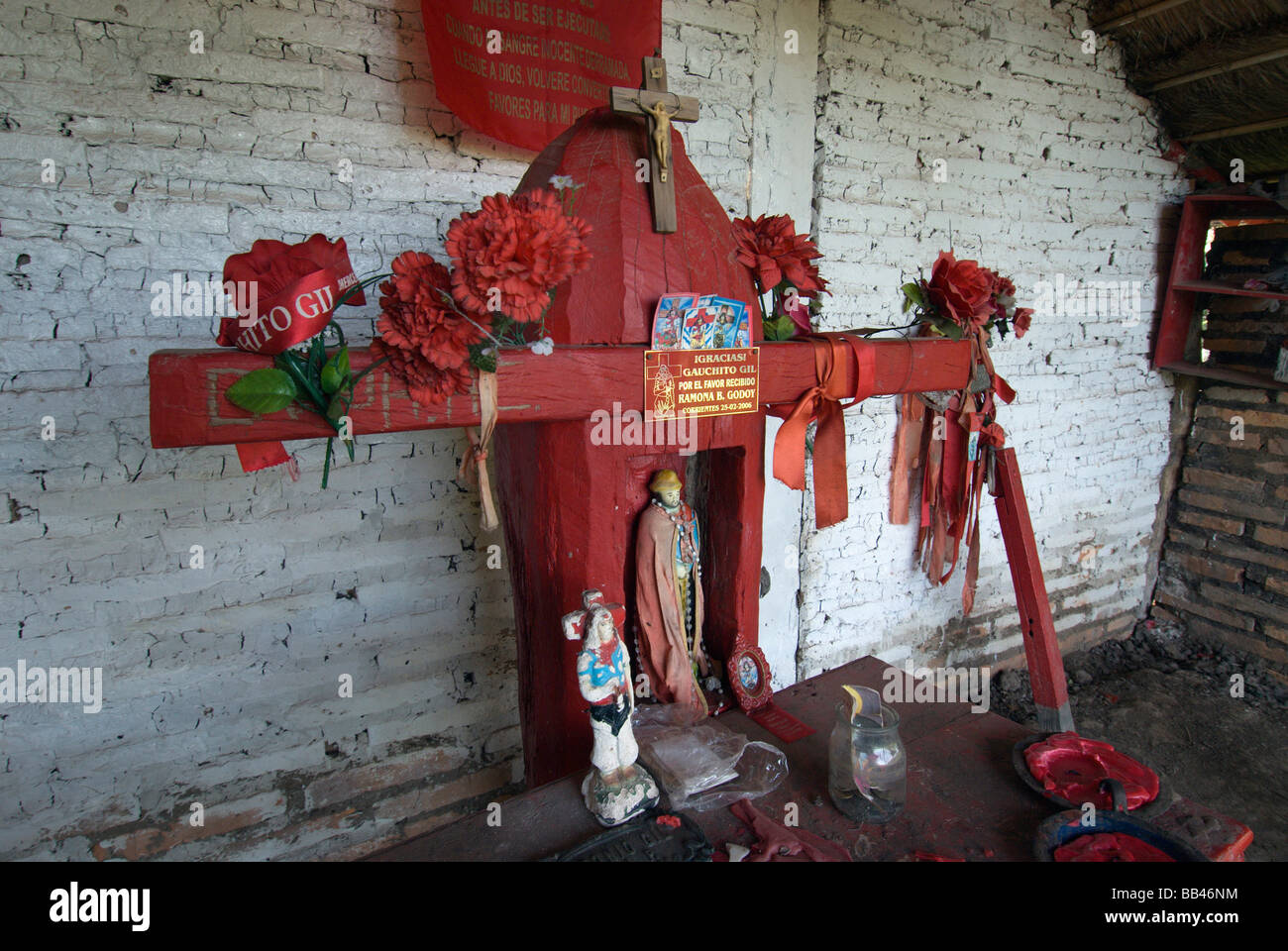 A shrine to Gauchito Gil, a  religious cult figure in Argentina,  popular especially amongst rural workers and gauchos in the No Stock Photo