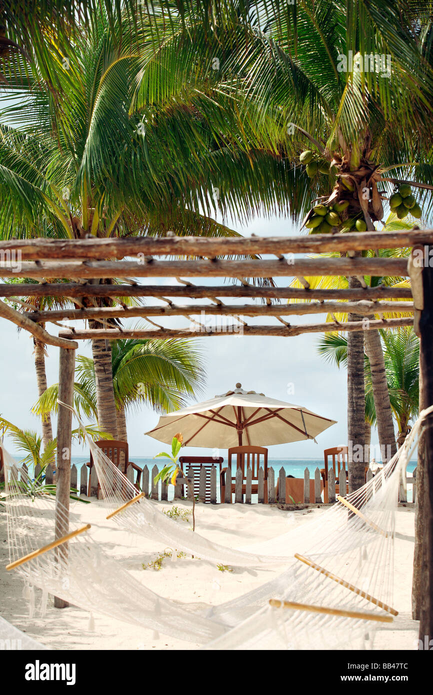 Hammocks on Isla Mujeres, Cancun, Mexico. Stock Photo