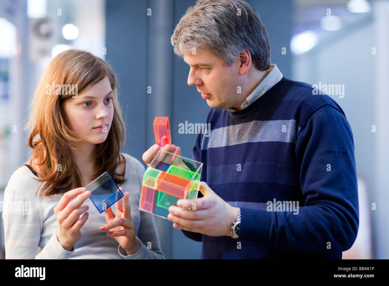 Student and teacher at geometry class Stock Photo